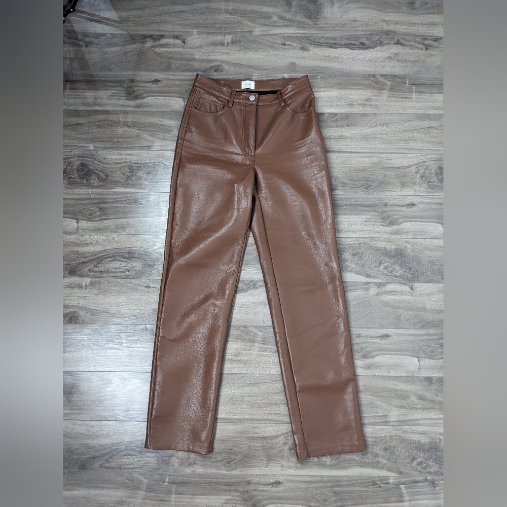 Aritzia Wilfred Brown Vegan Leather Pants Size 2 Cognac Melina